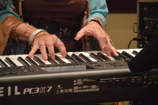 Sally Townes plays keyboards at Settles Hotel show 2013 - photo by Rick Stricklan